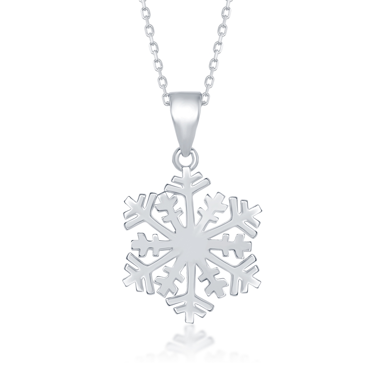 Shiny Sterling Silver Snowflake Pendant with Chain - J-2456